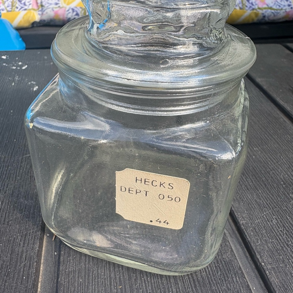 Heck’s vintage Clear Glass Storage Jar